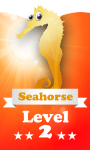 A seahorse standing on top of an orange background.